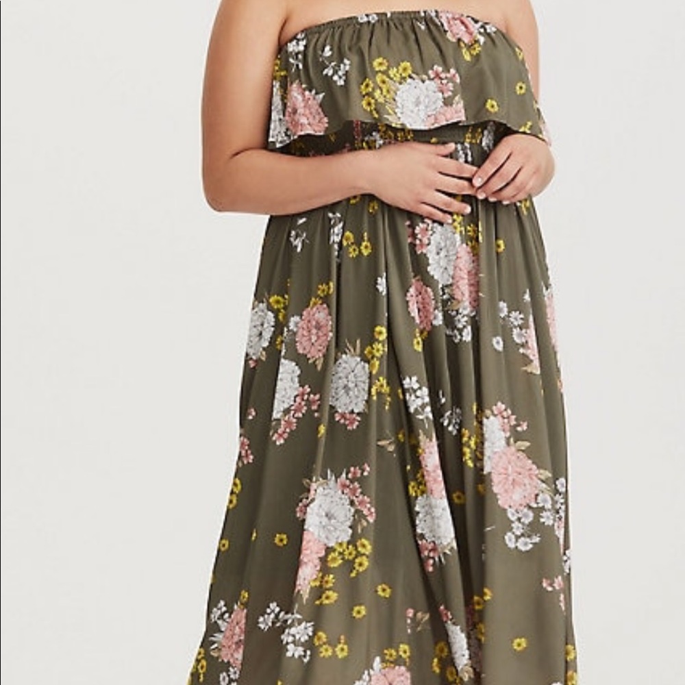 Torrid Olive Floral Challis Dress Size 2